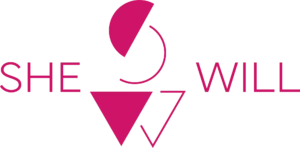 Dark pink SHE WILL logo